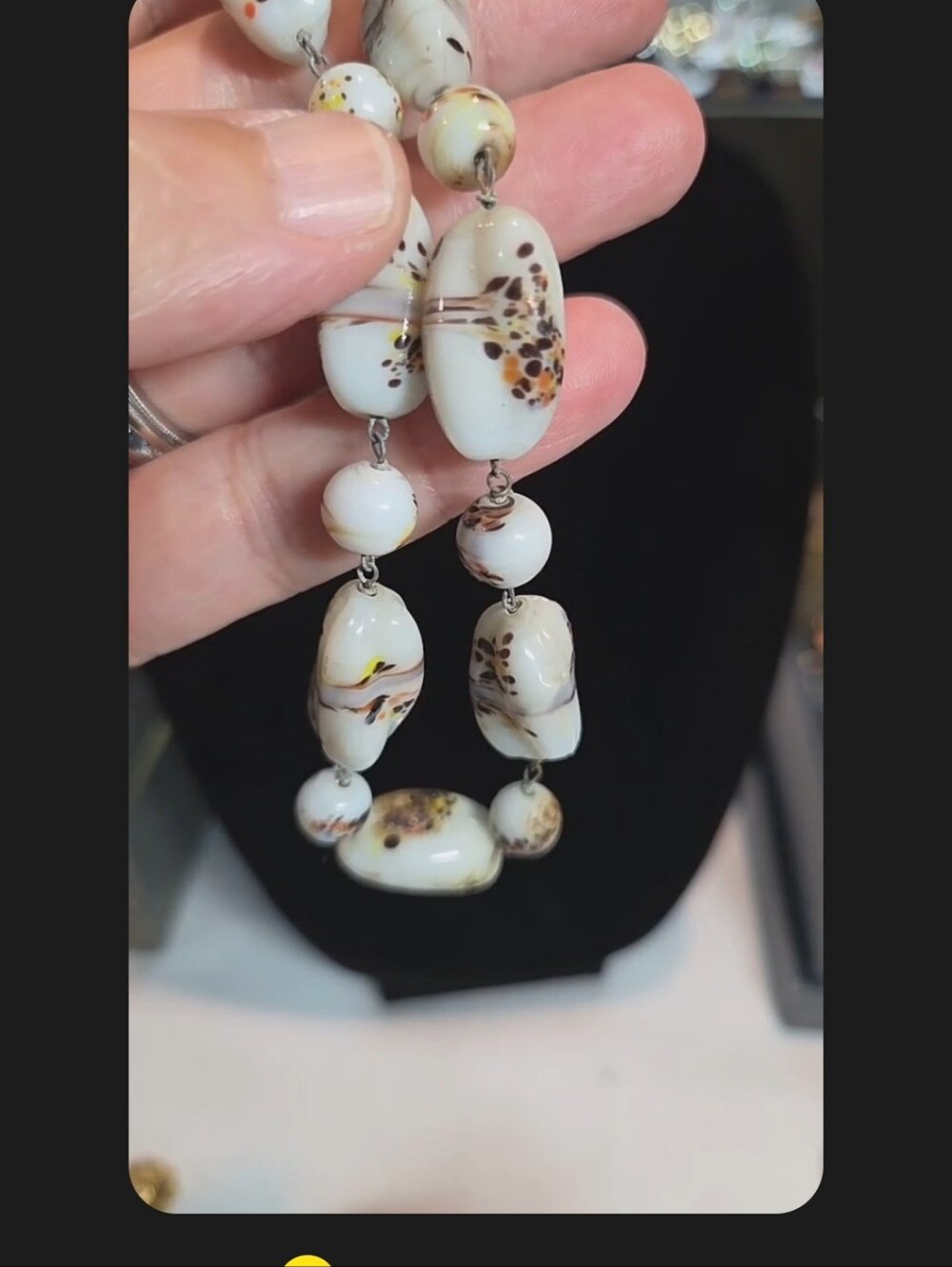Cream and Brown Speckled Glass Bead Necklace